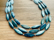 Load image into Gallery viewer, Chunky Multi Strand Blue Shell Statement Necklace, turquoise oval beaded jewelry, shell necklace, blue jewelry, turquoise necklace