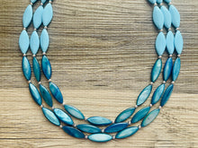 Load image into Gallery viewer, Chunky Multi Strand Blue Shell Statement Necklace, turquoise oval beaded jewelry, shell necklace, blue jewelry, turquoise necklace