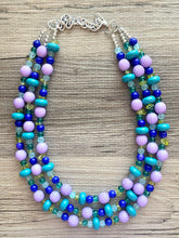 Load image into Gallery viewer, Mountain Trail Chunky Statement Necklace, lavender turquoise green blue beaded necklace, colorful jewelry multi strand necklace, bib collar