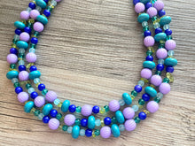 Load image into Gallery viewer, Mountain Trail Chunky Statement Necklace, lavender turquoise green blue beaded necklace, colorful jewelry multi strand necklace, bib collar