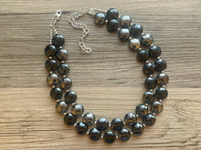 Load image into Gallery viewer, Black & Gray Necklace OOAK multi strand jewelry, big bib beaded chunky statement necklace, silver necklace, bridesmaid necklace