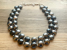Load image into Gallery viewer, Black & Gray Necklace OOAK multi strand jewelry, big bib beaded chunky statement necklace, silver necklace, bridesmaid necklace