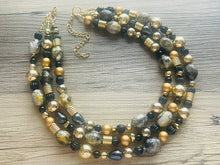 Load image into Gallery viewer, Black & Gold Extravagant Extra Chunky Statement Necklace, black gold beaded jewelry, Multi Strand Bib Necklace, Resin Beaded necklace