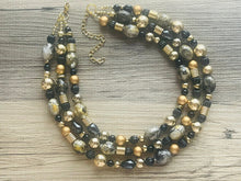 Load image into Gallery viewer, Black & Gold Extravagant Extra Chunky Statement Necklace, black gold beaded jewelry, Multi Strand Bib Necklace, Resin Beaded necklace