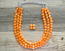 Load image into Gallery viewer, Orange Beaded Statement Necklace, beaded jewelry, orange jewelry, beaded necklace, orange earrings necklace, chunky bib
