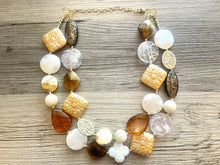 Load image into Gallery viewer, Luxe & Luxury OOAK statement Necklace, Brown gold tan resin Beaded Necklace, summer chunky champagne creamy jewelry