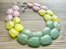 Load image into Gallery viewer, Pink & Green Chunky Statement Necklace, green pink beaded necklace jewelry, multi color jewelry multi strand necklace, bib chunky