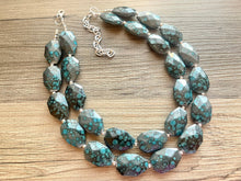Load image into Gallery viewer, Gunmetal Gray & Teal Chunky Statement Necklace, neutral necklace, gray necklace beaded wedding, blue gray turquoise bridesmaid jewelry