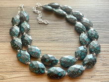 Load image into Gallery viewer, Gunmetal Gray & Teal Chunky Statement Necklace, neutral necklace, gray necklace beaded wedding, blue gray turquoise bridesmaid jewelry