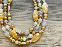 Load image into Gallery viewer, Gold Goddess chunky statement necklace, big beaded jewelry, gifts for women bib jewelry Multi-Strand metallic gold painted statement jewelry
