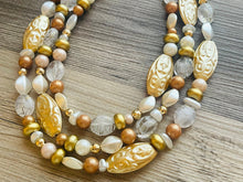 Load image into Gallery viewer, Gold Goddess chunky statement necklace, big beaded jewelry, gifts for women bib jewelry Multi-Strand metallic gold painted statement jewelry