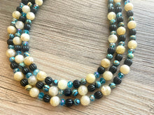 Load image into Gallery viewer, Malachite Tan Black Aqua Necklace multi strand jewelry, big bib beaded chunky statement necklace, black necklace, bridesmaid necklace
