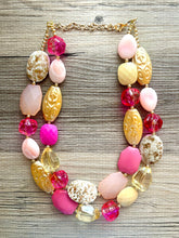 Load image into Gallery viewer, Pink Double Strand Big Beaded Statement Necklace, pink Jewelry, cream beaded necklace, pink bridesmaid necklace jewelry blush magenta gold