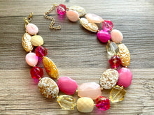 Load image into Gallery viewer, Pink Double Strand Big Beaded Statement Necklace, pink Jewelry, cream beaded necklace, pink bridesmaid necklace jewelry blush magenta gold
