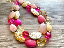 Load image into Gallery viewer, Pink Double Strand Big Beaded Statement Necklace, pink Jewelry, cream beaded necklace, pink bridesmaid necklace jewelry blush magenta gold