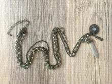 Load image into Gallery viewer, Vintage Gold & Beaded long necklace, shiny beaded statement necklace, everyday metal chunky layering necklace bronze