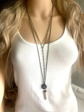 Load image into Gallery viewer, Vintage Gold & Beaded long necklace, shiny beaded statement necklace, everyday metal chunky layering necklace bronze