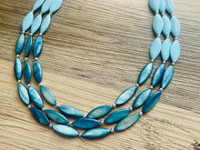 Load image into Gallery viewer, Chunky Multi Strand Blue Shell Statement Necklace, turquoise oval beaded jewelry, shell necklace, blue jewelry, turquoise necklace