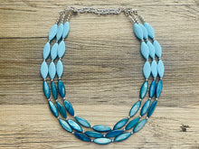 Load image into Gallery viewer, Chunky Multi Strand Blue Shell Statement Necklace, turquoise oval beaded jewelry, shell necklace, blue jewelry, turquoise necklace