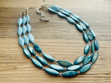 Load image into Gallery viewer, Chunky Multi Strand Blue Shell Statement Necklace, turquoise oval beaded jewelry, shell necklace, blue jewelry, turquoise necklace