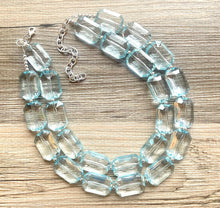 Load image into Gallery viewer, Iced Pond Blue Necklace, Double Strand Statement Jewelry, pool carribbean Chunky bib bridesmaid, everyday bubble jewelry, turquoise blue