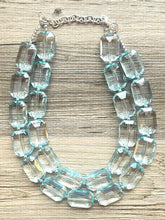 Load image into Gallery viewer, Iced Pond Blue Necklace, Double Strand Statement Jewelry, pool carribbean Chunky bib bridesmaid, everyday bubble jewelry, turquoise blue
