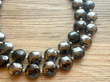 Load image into Gallery viewer, Black & Gray Necklace OOAK multi strand jewelry, big bib beaded chunky statement necklace, silver necklace, bridesmaid necklace