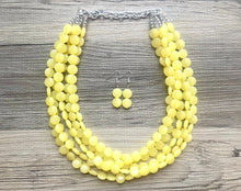 Load image into Gallery viewer, But a Dream Statement Necklace, chunky bib beaded jewelry, yellow color block wedding bridesmaid acrylic bib jewelry yellow 5 strand