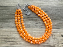 Load image into Gallery viewer, Orange Beaded Statement Necklace, beaded jewelry, orange jewelry, beaded necklace, orange earrings necklace, chunky bib