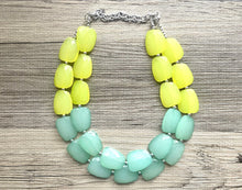 Load image into Gallery viewer, Lime Green Mojito Chunky Statement Necklace, Big beaded jewelry, Double Strand Statement Necklace, Bib necklace, green bridesmaid wedding