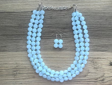 Load image into Gallery viewer, Baby Blue Beaded Statement Necklace, beaded jewelry, sky light blue jewelry, baby blue beaded necklace, blue earrings necklace, chunky