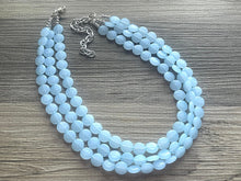 Load image into Gallery viewer, Baby Blue Beaded Statement Necklace, beaded jewelry, sky light blue jewelry, baby blue beaded necklace, blue earrings necklace, chunky