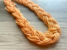 Load image into Gallery viewer, Braided Seed Bead Statement Necklace, Peach Orange long necklace, Chunky jewelry thick collar bib necklace, creamsicle beaded necklace