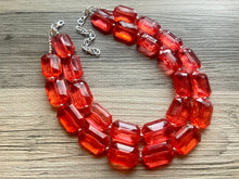 Load image into Gallery viewer, Cherry Red Chunky Statement translucent Necklace Double Layer Acrylic Bead Jewelry, red earrings, red jewelry set, big bead necklace ruby