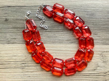 Load image into Gallery viewer, Cherry Red Chunky Statement translucent Necklace Double Layer Acrylic Bead Jewelry, red earrings, red jewelry set, big bead necklace ruby
