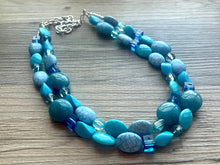 Load image into Gallery viewer, Eliza’s Wonderland Chunky Statement Necklace, Big beaded jewelry, Double Strand Statement Necklace, Bib necklace, blue aqua navy winter