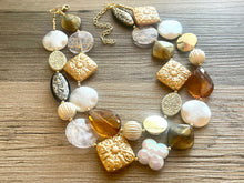 Load image into Gallery viewer, Luxe & Luxury OOAK statement Necklace, Brown gold tan resin Beaded Necklace, summer chunky champagne creamy jewelry