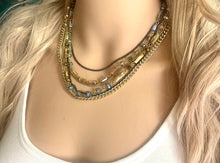 Load image into Gallery viewer, Rhinestone Fall 6 Layer Statement Necklace, gold crystal chunky necklace, statement jewelry, gemstone necklace, box chain beaded
