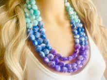 Load image into Gallery viewer, Livi’s Favorite Statement Necklace, Royal Blue Purple Aqua Swirl, Chunky Statement Jewelry, blue ombré jewelry turquoise white