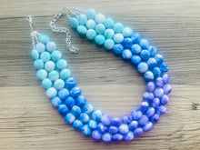 Load image into Gallery viewer, Livi’s Favorite Statement Necklace, Royal Blue Purple Aqua Swirl, Chunky Statement Jewelry, blue ombré jewelry turquoise white