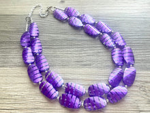 Load image into Gallery viewer, Deep Purple Double Strand statement necklace,  striped big beaded chunky jewelry translucent eggplant, dark purple jewelry