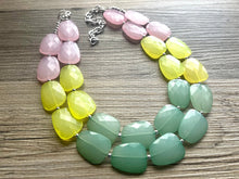 Load image into Gallery viewer, Pink & Green Chunky Statement Necklace, green pink beaded necklace jewelry, multi color jewelry multi strand necklace, bib chunky