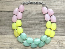 Load image into Gallery viewer, Pink & Green Chunky Statement Necklace, green pink beaded necklace jewelry, multi color jewelry multi strand necklace, bib chunky
