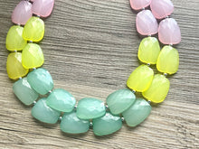 Load image into Gallery viewer, Pink & Green Chunky Statement Necklace, green pink beaded necklace jewelry, multi color jewelry multi strand necklace, bib chunky