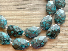 Load image into Gallery viewer, Gunmetal Gray & Teal Chunky Statement Necklace, neutral necklace, gray necklace beaded wedding, blue gray turquoise bridesmaid jewelry