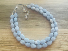 Load image into Gallery viewer, Chambray Double Strand Statement Necklace,  Chunky Periwinkle Oval Beaded Bib Jewelry earrings, sky blue jewelry set, baby blue jewelry