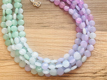Load image into Gallery viewer, Blue Lavender Mint Beaded Statement Necklace, beaded jewelry, jewel tone necklace, light earrings necklace, chunky bib 5 strand purple