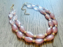 Load image into Gallery viewer, Coral & Caramel Champagne Necklace, multi strand jewelry, big beaded chunky statement necklace, bridesmaid necklace, brown tan necklace