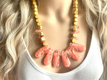 Load image into Gallery viewer, Pink Triple Strand Big Beaded Statement Necklace, pink Jewelry, wood beaded necklace, pink bridesmaid necklace jewelry blush magenta