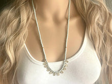 Load image into Gallery viewer, Green & Gold beaded long statement Necklace, Green jewelry chunky bib mint green beaded